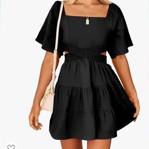 Mini dress with crossover waist square neck